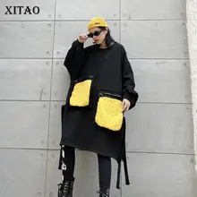 XITAO, модная Толстовка С Карманами и вышивкой размера плюс, женская одежда, осенне-зимний УТЕПЛЕННЫЙ ТОП, Женская трендовая уличная одежда GCC2993