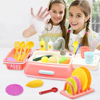 

Girls Kids Simulation Kitchen Electric Dishwasher Sink Toy Children Pretend Play Plastic Toys Sets for Girls Birthday Gifts New
