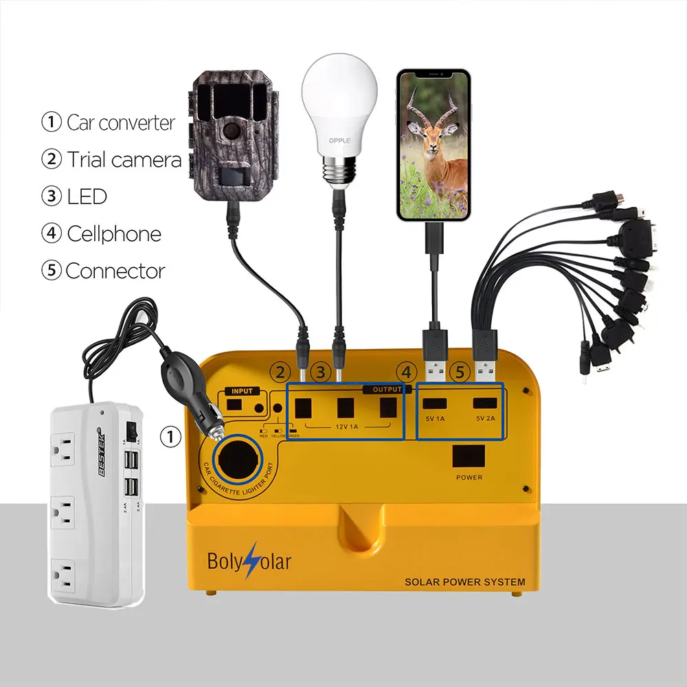 24 pieces batteries included full set mobile charging system poly crystalline panel multi functional controller wire Led bulb