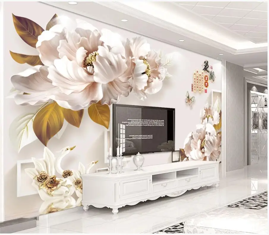 3d обои с тиснением под заказ, фотообои с изображением пионов, цветов, бабочек, гостиной, домашний декор, настенные 3d фрески, обои для стен 3 d