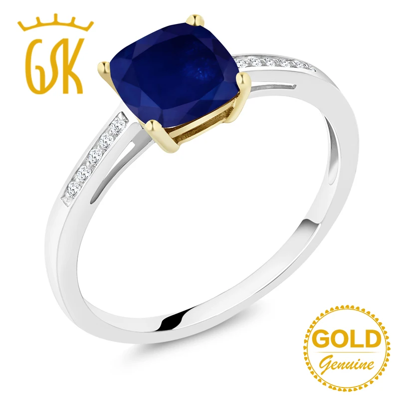 Кольцо GemStoneKing из 925 пробы и желтого золота 10 к 2 00 карат Натуральный Синий сапфир с