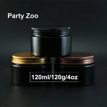 

190 X 4OZ Empty Black Cream Container with Aluminum Screw Cap 120ml Cosmetic Powder Bottle Jar Wholesale