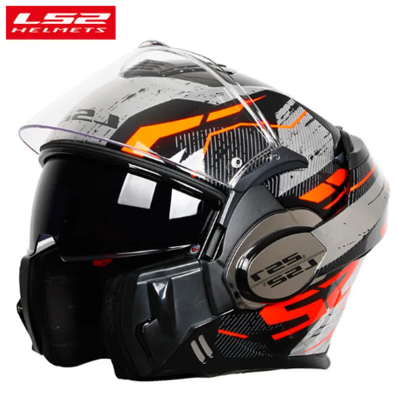 

The New LS2 FF399 flip up motorcycle helmet can be converted into retro helmet chrome blue double lens modular full face helmets