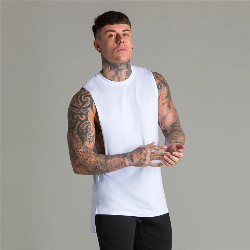 Camisetas de culturismo para hombre, ropa de entrenamiento de Hip-Hop holgada sin mangas con lateral abierto, corte extensible para gimnasio