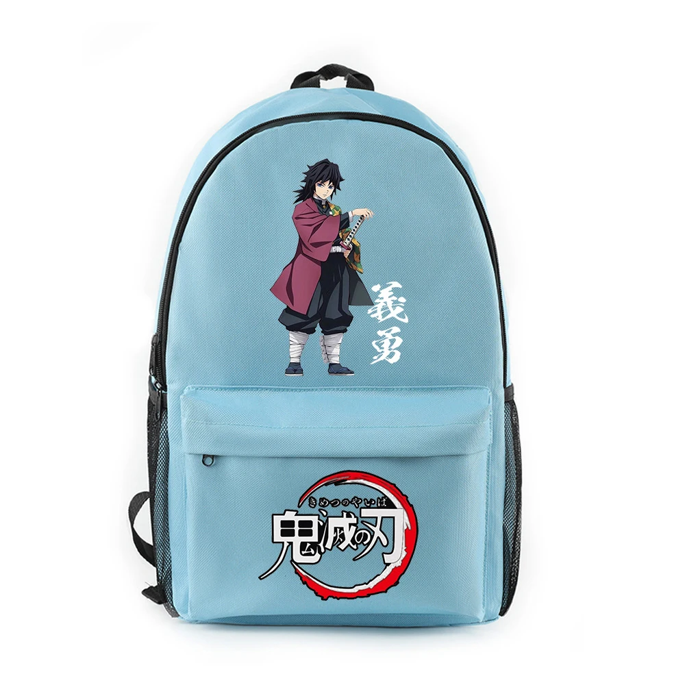Student Anime Kimetsu No Yaiba Backpack Canvas Bag Tomioka Giyuu School Bags Girls Boys Travel Demon Slayer Cartoon Bags