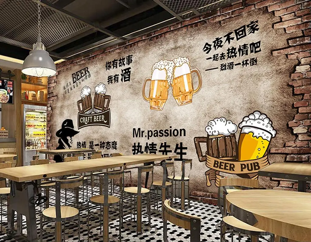 beibehang papel de parede personalizado moderno novo retro tijolo cerveja bar restaurante fundo decoração