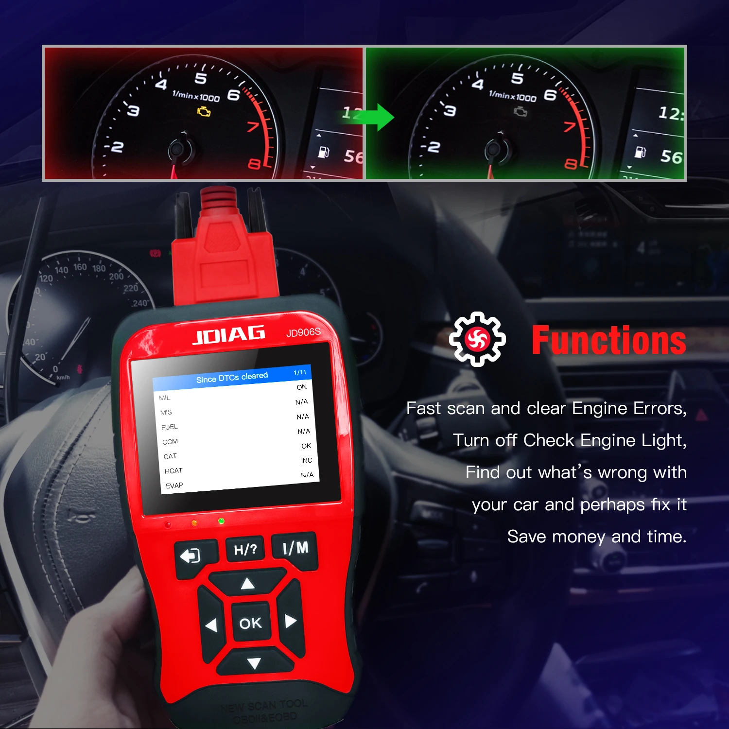 Профессиональный OBD2 считыватель JDiag JD906 автомобильный диагностический инструмент универсальный OBDII код двигателя считыватель полная функция Автомобильный сканер