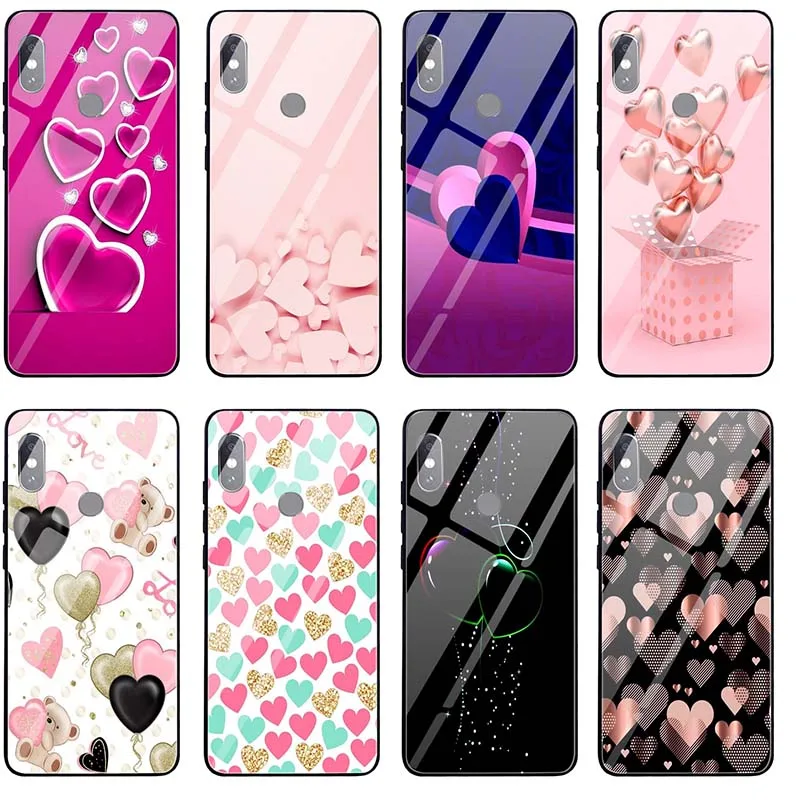 Tempered Glass Mobile Phone Accessories Cases for Xiaomi Mi 8 8SE 9 9SE 10 10T A1 5X A2 6X Pro Lite Bags Red Heart Wallpaper | Мобильные