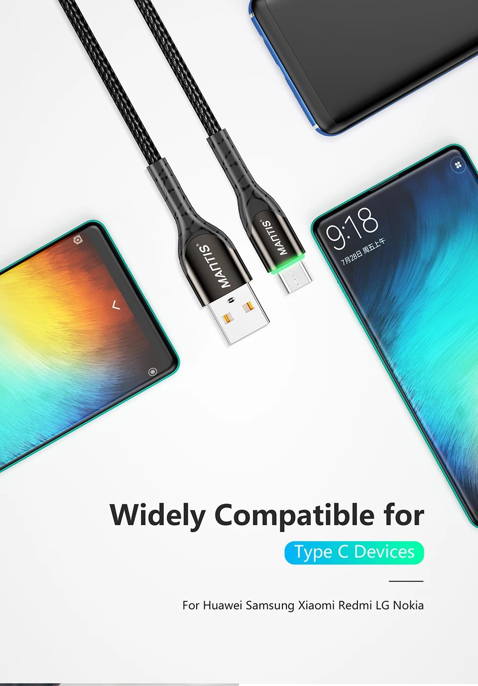 MANTIS 3m 2m 1m Micro Usb кабель для samsung Galaxy s7 j7 j5 светодиодный кабель для синхронизации данных USB 3A провод для быстрой зарядки Xiaomi Redmi 4X Note 5