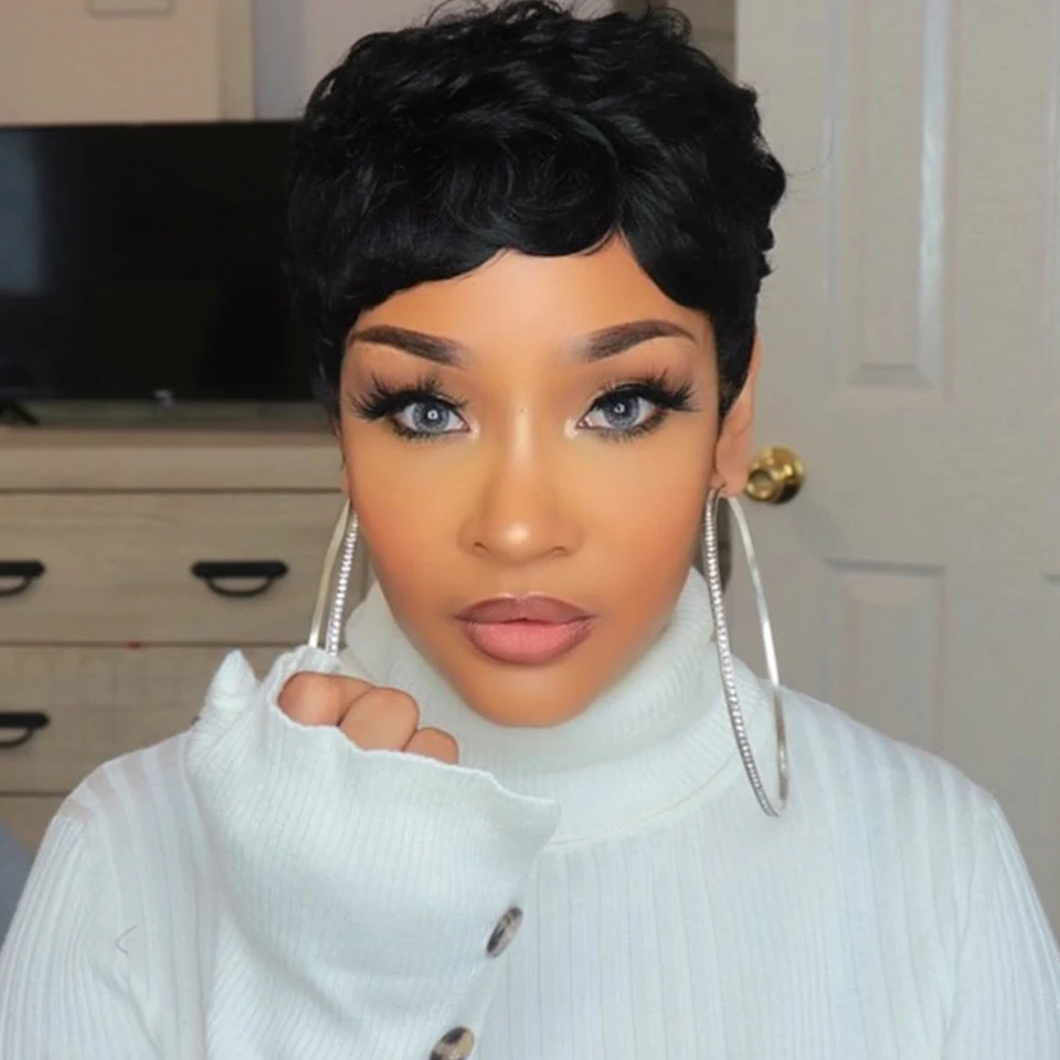 Парик Pixie Cut перуанские короткие парики для Боба прямые 4 дюйма полностью машинные