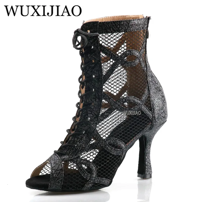 

WUXIJIAO Shining Latin Dance Shoes Women Salas Ballroom Dance Shoes Pearl High Heel 9cm Waltz Software Shoes Selling Hot