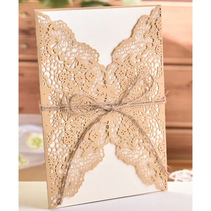  50pcs 50pcs Wedding Invitation Cards Laser Cut Party Invitations with Brown Kraft Card Inserts for  - 4.00036E+12