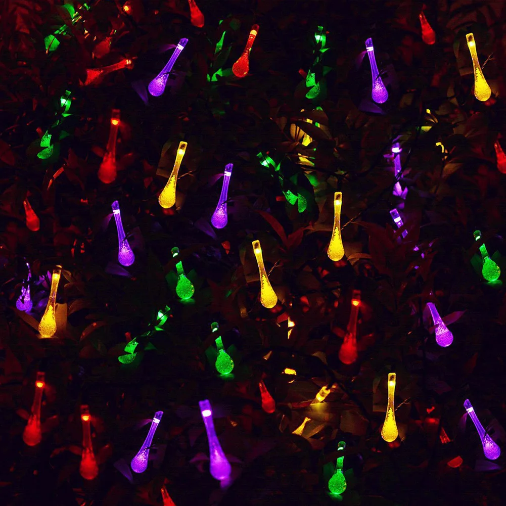 LED Atmosphere Holiday Party Colorful Outdoor Garden Fairy String Light Water Drop Home Decoration Solar Powered Lawn Waterproof