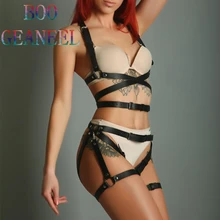 Boogeaneel, комплект из 2 предметов, сексуальный кожаный ремень, сексуальный нагрудный ремень для женщин, пояс для талии, подвязки, бандаж, черные кожаные ремни