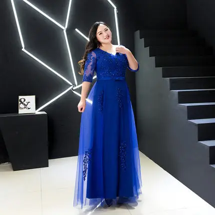 Royal blue long Вечерние платья с половинным рукавом фиолетовые женские вечерние платья T341 размера плюс v-образный вырез Robe De Soiree длина до пола Вечерние платья для выпускного вечера - Цвет: Royal blue long
