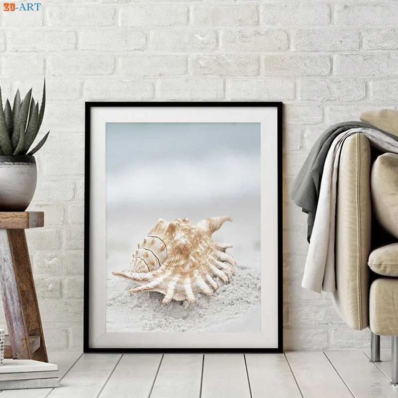 Ракушка печать песчаный пляж плакат пейзаж Картина на холсте пастельных Wall Art Nordic