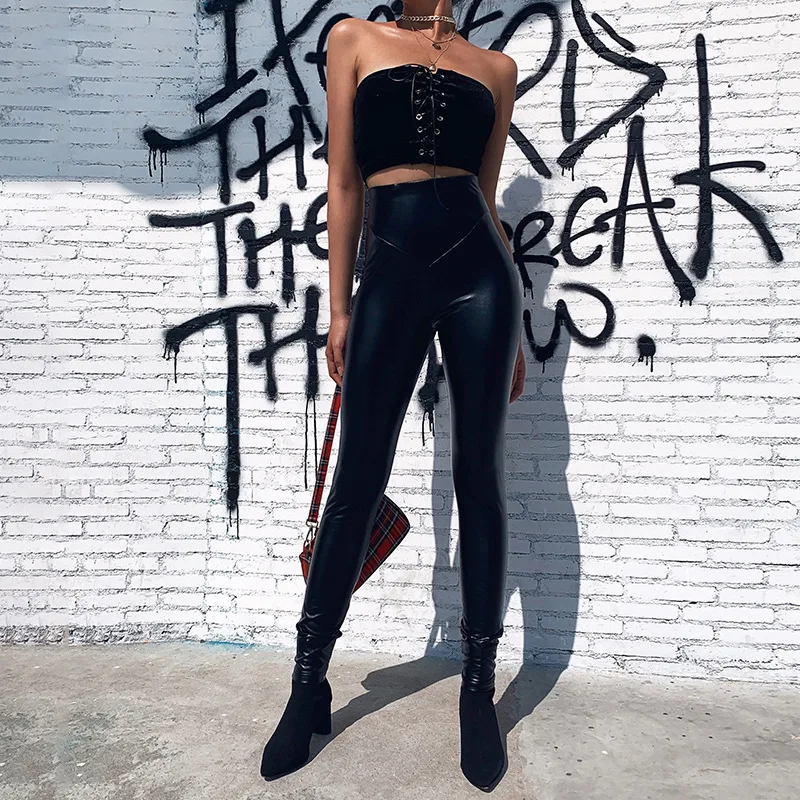 Уличная одежда узкие брюки из искусственной кожи женские эластичные облегающие