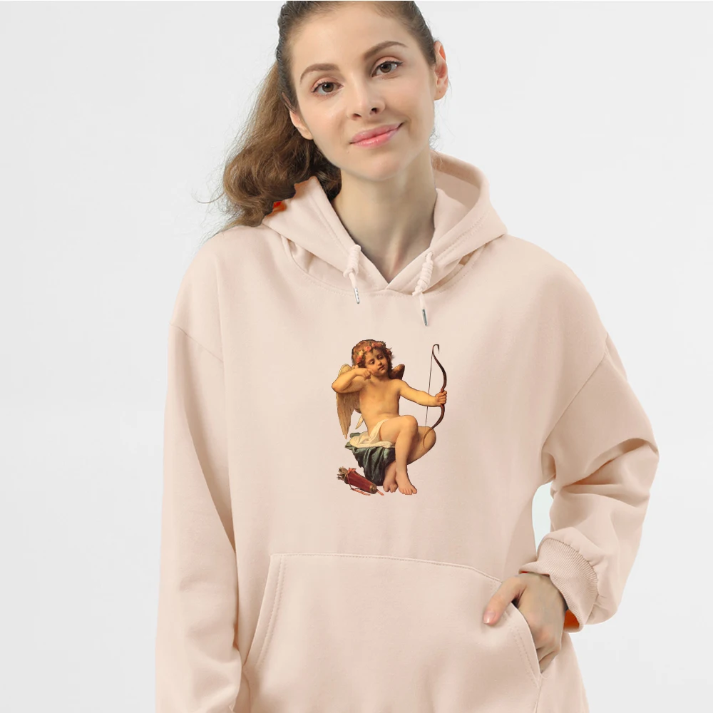 

Angel Print Funny Graphic Hoodies Sweatshirt Women Cotton Oversized Pullover Aesthetic Vintage Hoodie Autumn Long Sleeve Coat