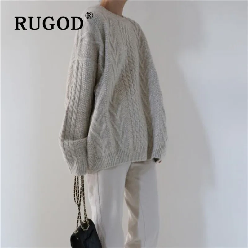 RUGOD, винтажный витой женский свитер, корейский, рукав летучая мышь, свободный, auturm, пуловеры для девушек, модные, одноцветные, Свитера большого размера