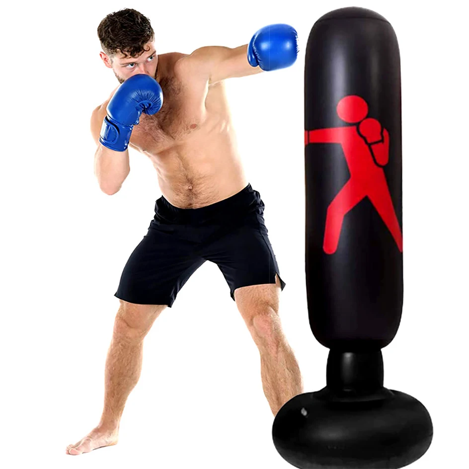 1.6m Inflatable Boxing Bag Kid Adult PVC Pillar Tumbler Gym Kickboxing Fight Fitness Exercise Boxing Training Target Sandbag