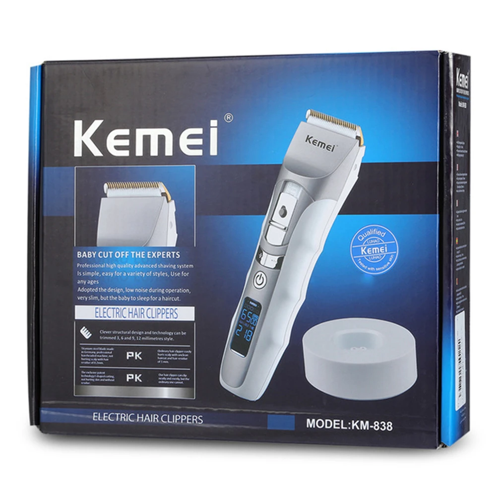 With Box Профессиональная машинка для стрижки волос KEMEI, электрический триммер для волос с ЖК-дисплеем, машинка для стрижки волос для мужчин, машинка для стрижки волос - Цвет: With Box