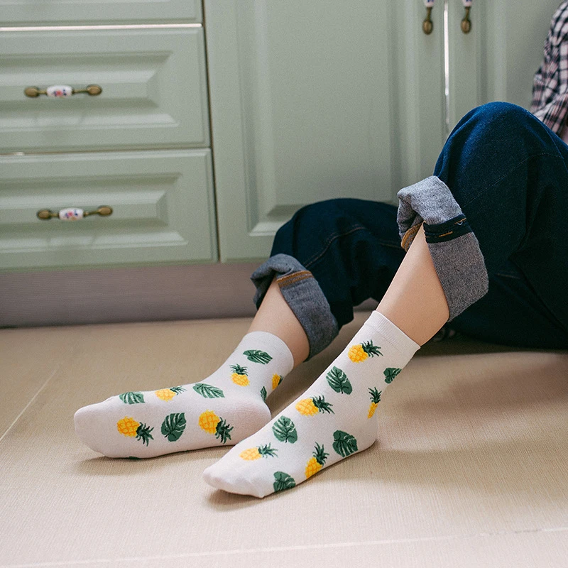 Летние корейские счастливые носки с фруктами лимон авокадо ананас черешня