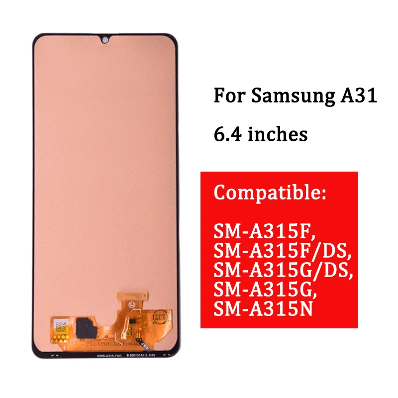 Super AMOLED For SAMSUNG GALAXY A31 A315 LCD Display With Touch Screen Digitizer Assembly For Samsung SM-A315F A315F/DS A315G screen for lcd phones by samsung