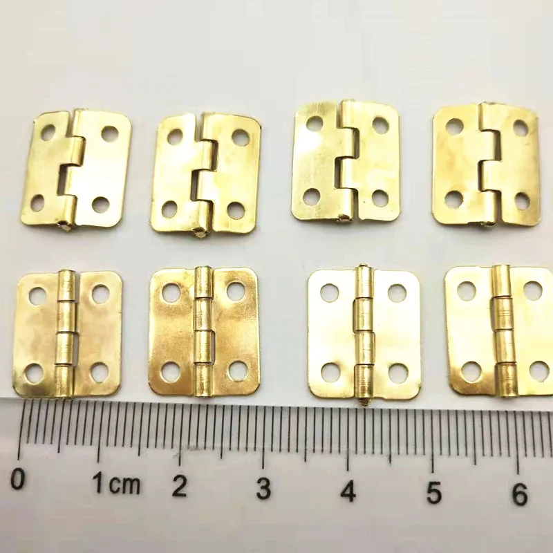 Gold Hinges 16x14mm 50pcs Golden 4 Holes Box Butt Metal Hinges For Jewelry Box Making DIY Woodworking Rounded Corner