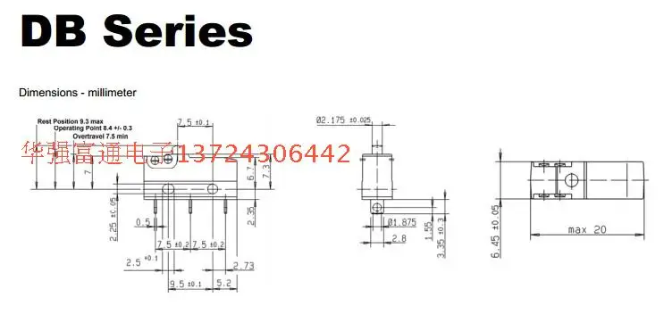 Imported German CHerry micro переключатель в DB2 micro с длинной ручкой большой ток 10,1 A концевой переключатель
