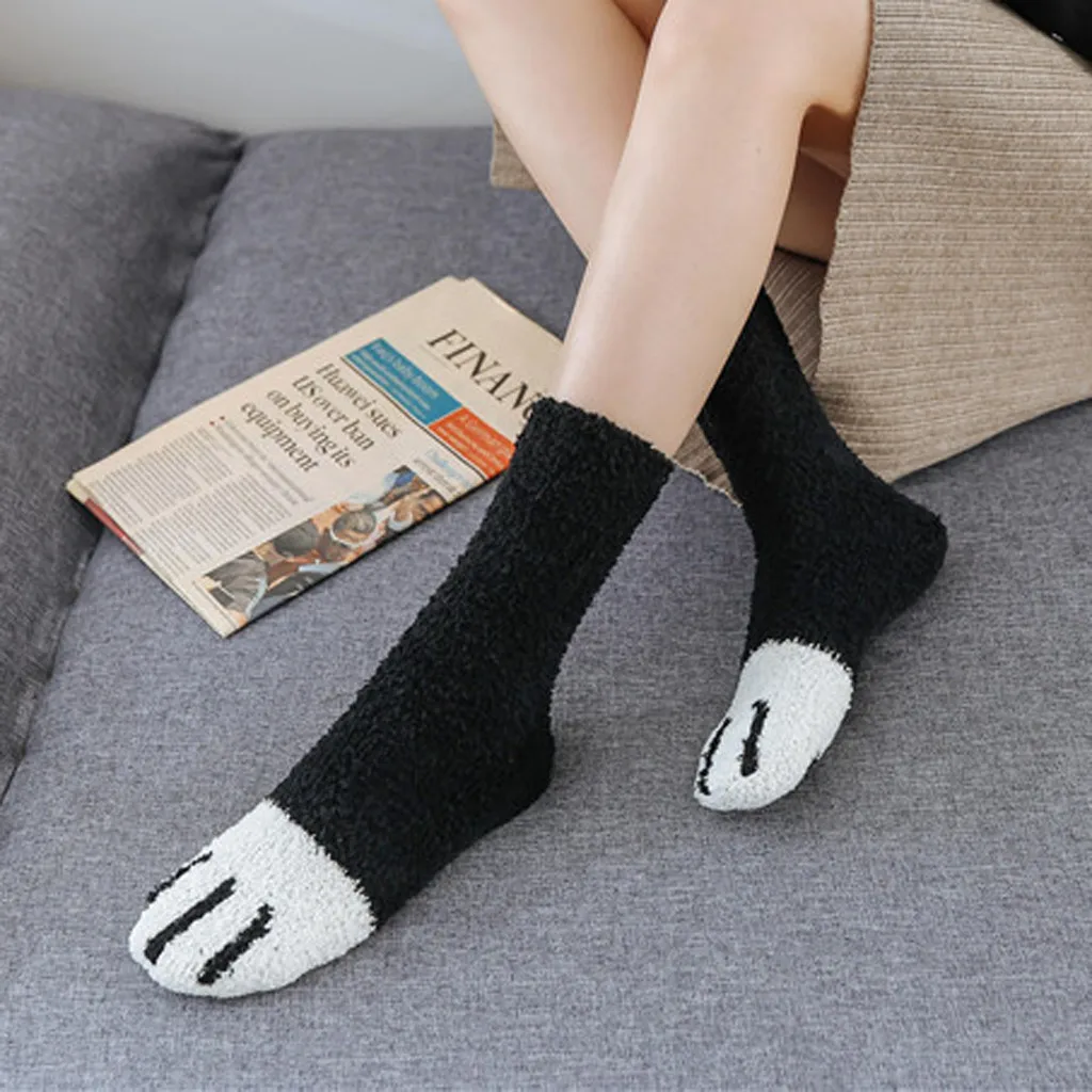 1 пара новых женских носков симпатичная кошачья лапа кораллового цвета, уплотненные хлопковые мягкие носки-тапочки для женщин и девочек Теплые зимние носки для сна