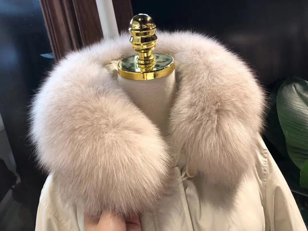 2019 Long Lady Overcoat Fox Fur Collar Outwear Thick White Duck Fur Cuff Parka Women Multi Color Down Jacket Winter Fur Puffer