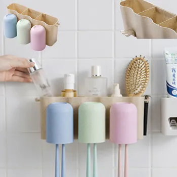

Toothbrush Holder Wall Mounted 3 Cups Natural Straw Anti-dust ElectricToothbrush W1211