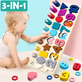 

Montessori Educational Wooden Toys For kids Board Math Fishing Count Numbers Matching Digital Shape Match Early Education Toy