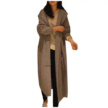 

Knitted Sweater Cardigan Coat Women Autumn Winter Sweater Mujer Casual Long Sleeve Solid Hooded Cardigan Sueter Mujer 2019