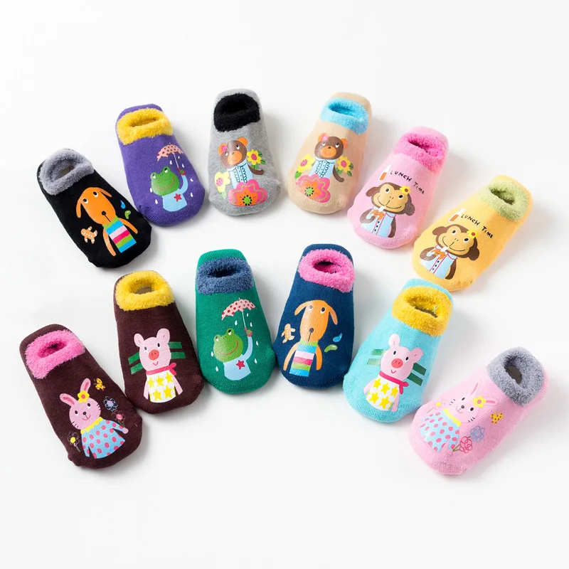 Baby Boys Girls Socks Rubber Slip-resistant Floor Socks Winter Thicken Warm Shoes Cotton Cartoon Infant Kids Animal