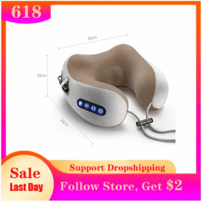 Electric Neck Massager U Shaped Pillow Multifunctional Portable Shoulder Cervical Massager Travel Home Car Relax Massage Pillow