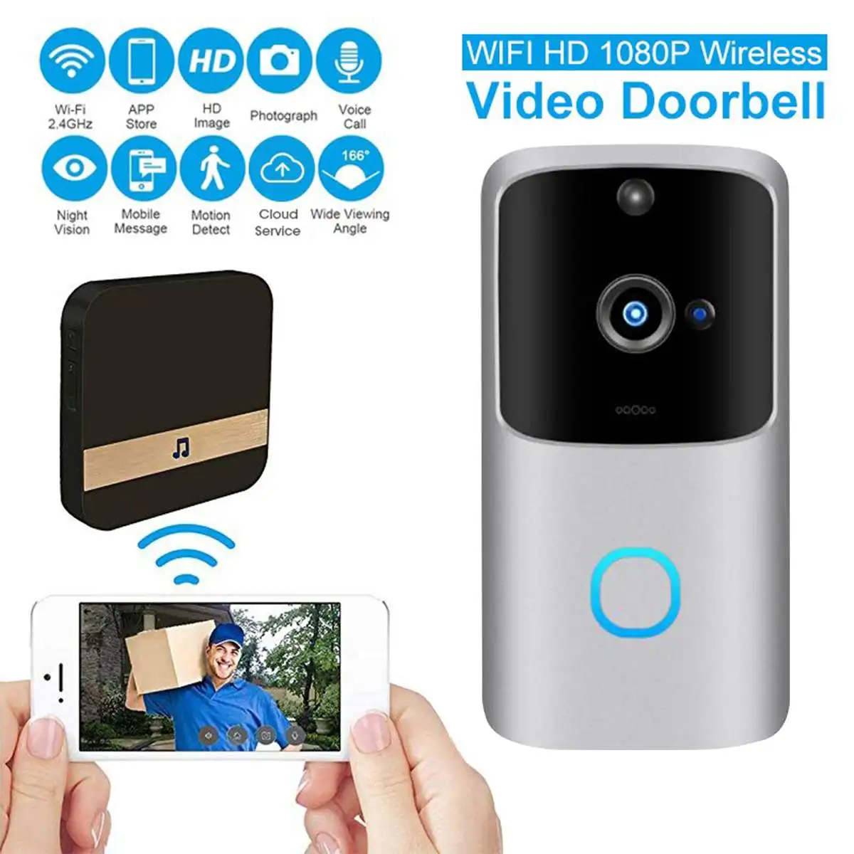 

HD 1080P Smart WiFi Video Doorbell Camera Visual Intercom Night vision IP Door Bell Wireless Security Camera Smart Doorbell