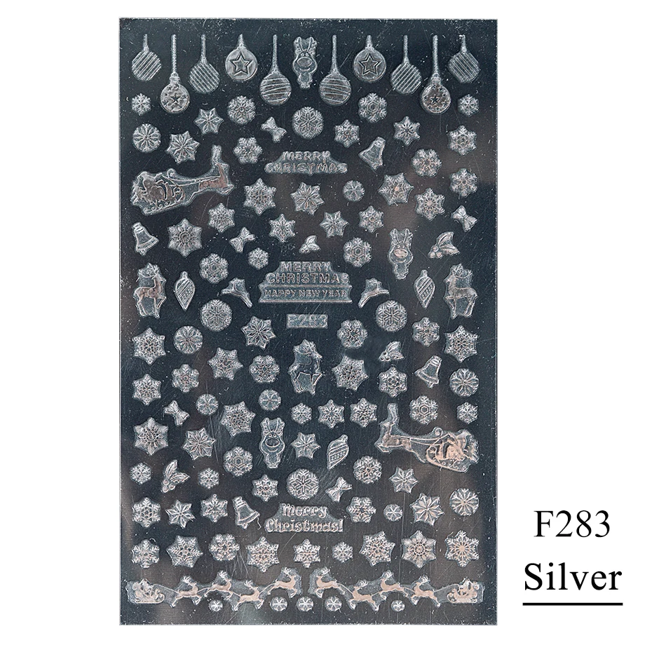 F283 Sliver 1 шт 3D Белый Золотой Рождественский слайдер для ногтей наклейки снежинки Новогодняя клейкая пленка для маникюра красота декор CHF281-284 - Цвет: F283 Sliver