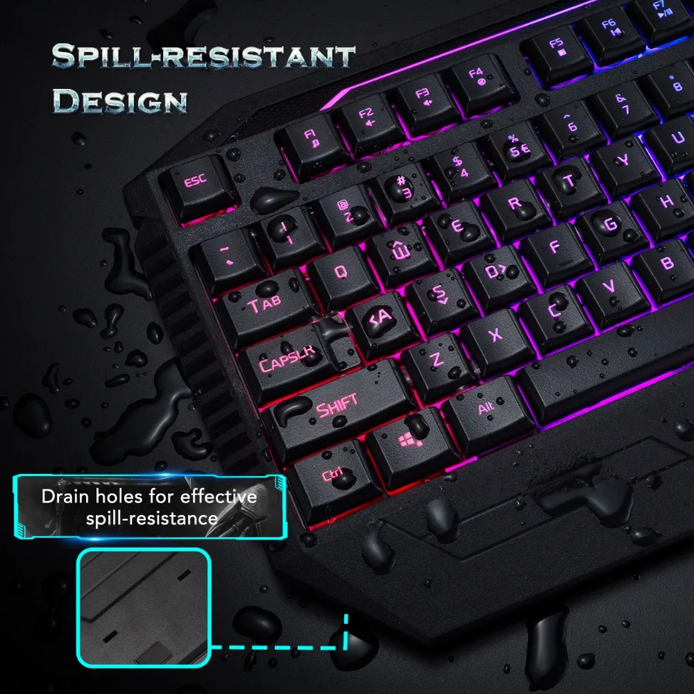 PICTEK PC107 Проводная игровая клавиатура RGB светодиодный с подсветкой анти-привидение клавиатура с эргономичной подставкой для запястья USB 104 колпачки для PC Gamer