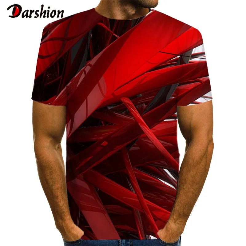 

3D Geometric Stripe Red Pattern Print Men 3d T-shirt Black Tee Casual Top Anime Camiseta Streatwear Short Sleeve Cloth size 6xl