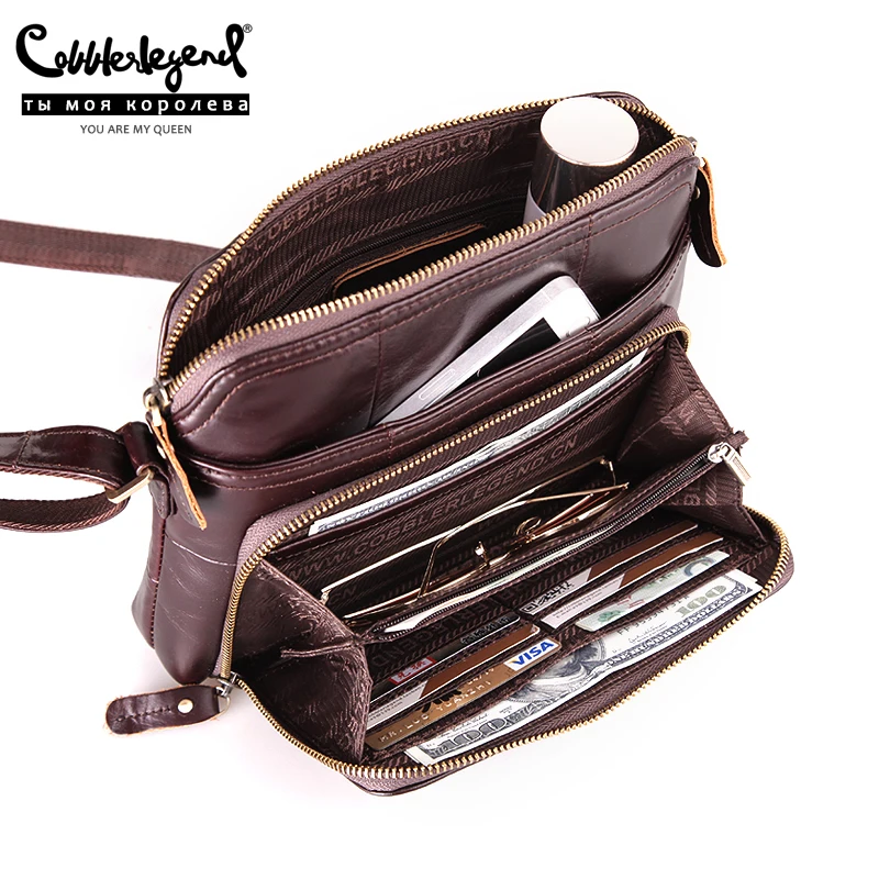 Cobbler Legend Women Multi Pockets Genuine Leather Crossbody Shoulder Bag Genuin Card Holder Casual Designer Handbags 2019