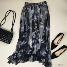 Черные богемные женские модные юбки шифоновые женские длинные макси юбка с цветочным принтом плиссированные летние