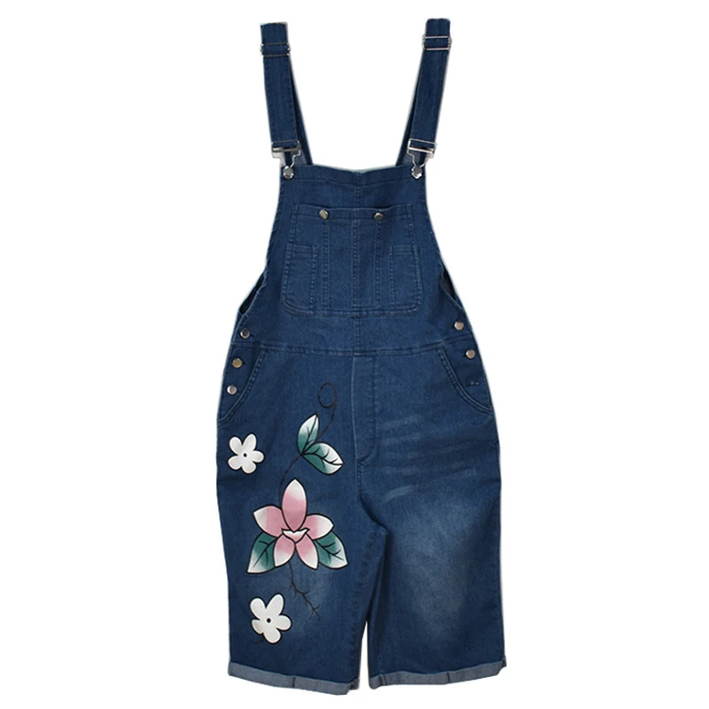 Women's shorts jean Jumpsuits Printed denim Overalls Oversize Short Fashion Casual pockets buttons cool floral rompers ladies