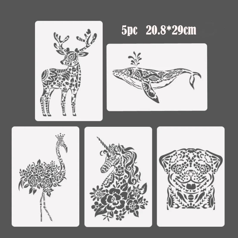 

5pc Unicorn Stencil Bullet Journal Painting Template DIY Wall Painting Scrapbook Coloring Embossing Album Decorative Template