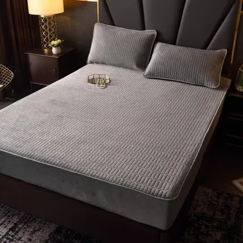 

Bed Linen Home Elastic Fitted Sheet Winter Crystal Velvet Warm Mattress Cover Double Couple Queen Size Bedspread 120x200 150x200
