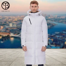 Asesmay, белая куртка-пуховик, мужские парки, длинное пальто с капюшоном, гусиное перо, wellensteyn, минус градусов, толстые, теплые, пуховики