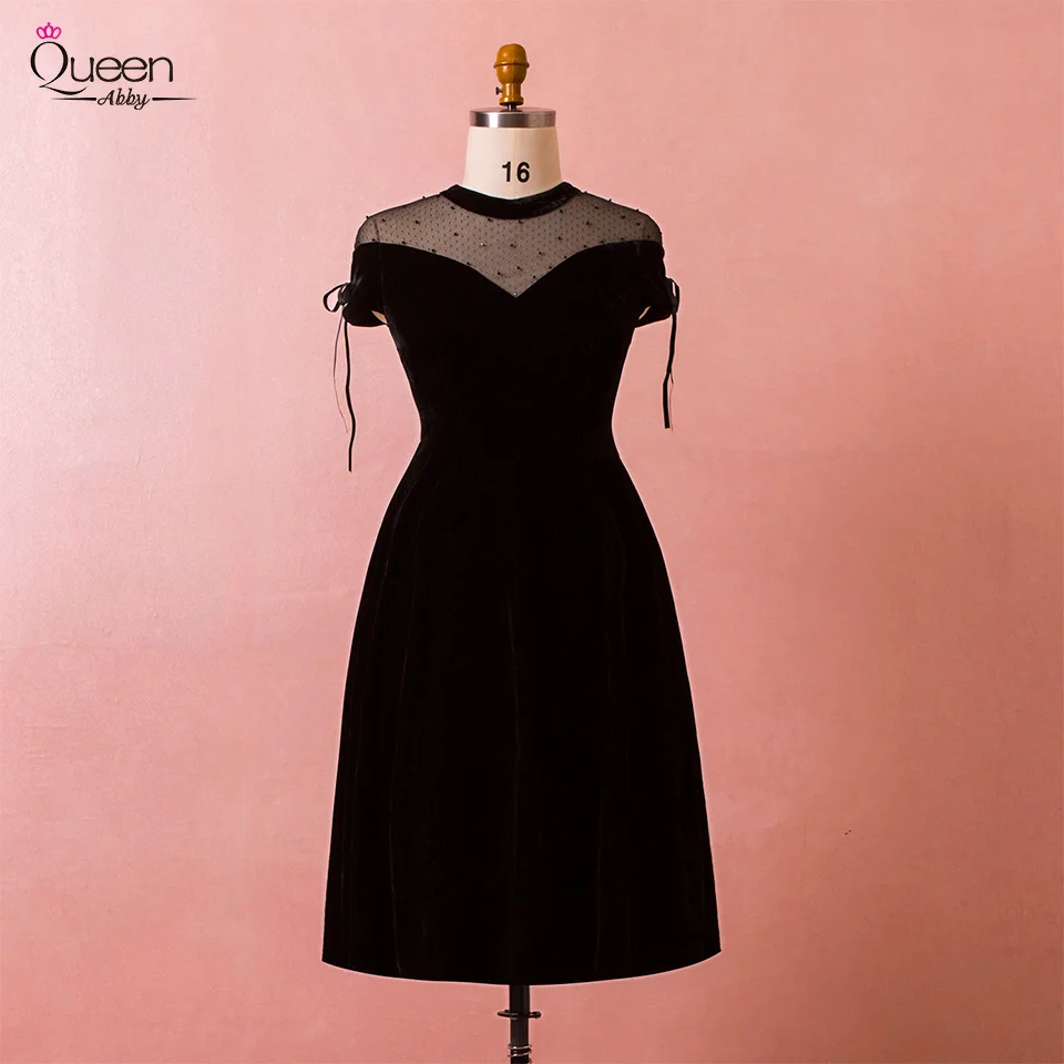 Classic Black Velvet Dress A line Short Special Sleeves