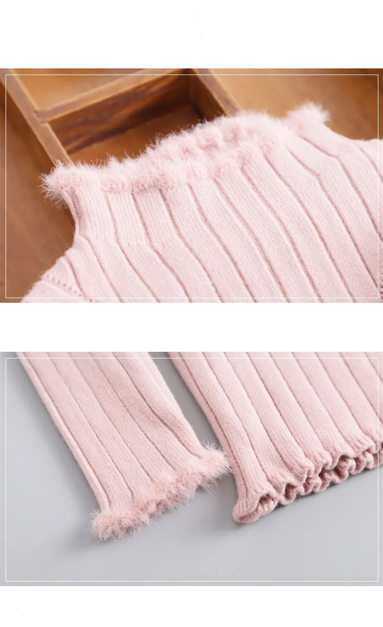 Одежда для маленьких девочек; Зимний вязаный свитер для девочек; весенние пуловеры с меховым воротником; теплая вязаная одежда; гибкие свитера для девочек-подростков; Лидер продаж