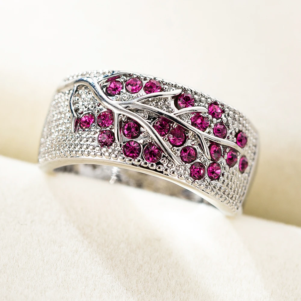 

fashion Shiny Flower Branch Tree Ring of colorful Crystal zircon Rings for Women Unique Glamour wedding party Jewelry Gift