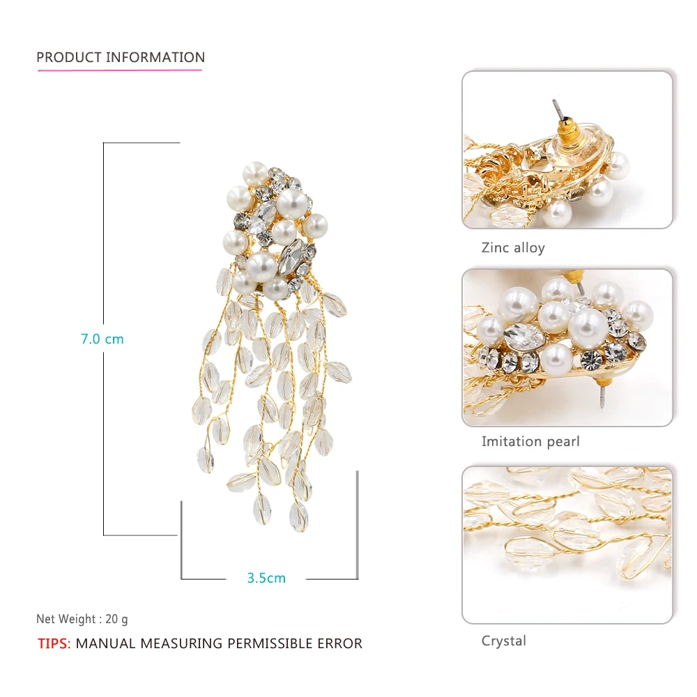 Vodeshanliwen ZA New Crystal Tassel Earrings For Women Fashion Imitation pearl Statement Big Earrings New Accessories